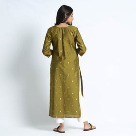  Polka Zari Buti Spun Dupion Silk Long Kurta 