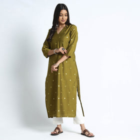  Polka Zari Buti Spun Dupion Silk Long Kurta 