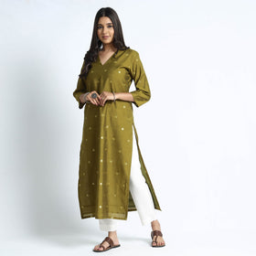  Polka Zari Buti Spun Dupion Silk Long Kurta 