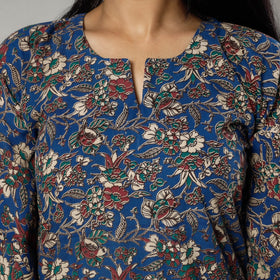 Cornflower Blue Kalamkari Print Cotton Kaftan Kurta For Women