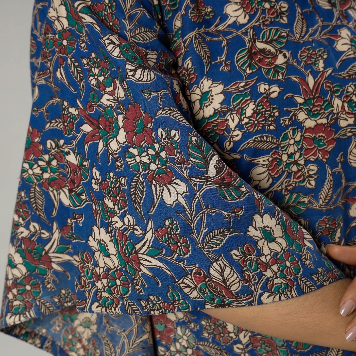 Cornflower Blue Kalamkari Print Cotton Kaftan Kurta For Women