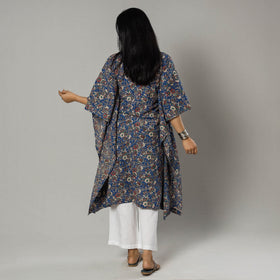 Cornflower Blue Kalamkari Print Cotton Kaftan Kurta For Women