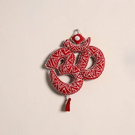 Om - aipan art hand embroidered hanging 01 - handcrafted