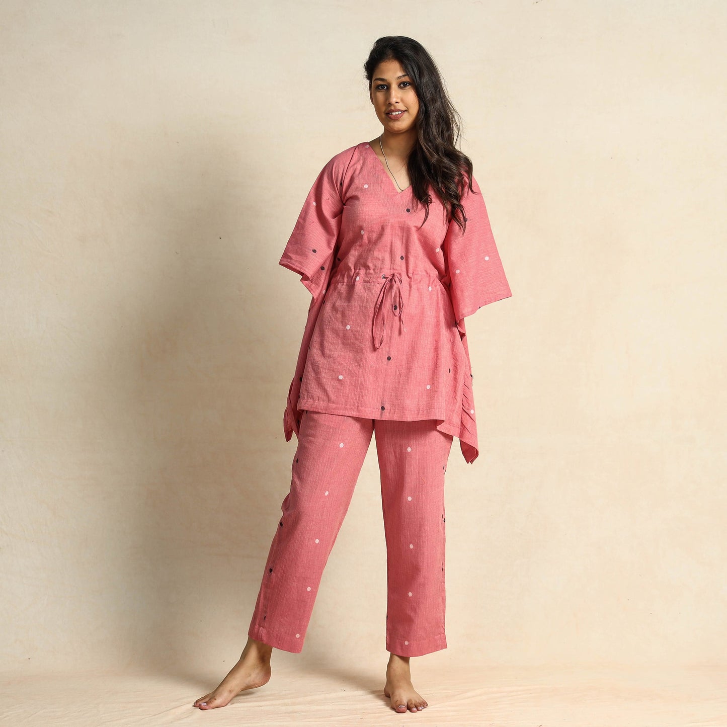 Onion pink jacquard cotton top & pyjama night suit set