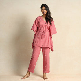 Onion pink jacquard cotton top & pyjama night suit set