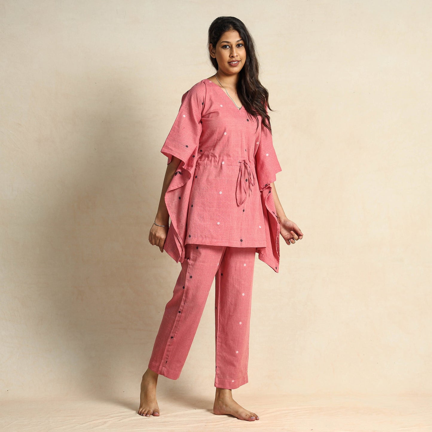Onion pink jacquard cotton top & pyjama night suit set