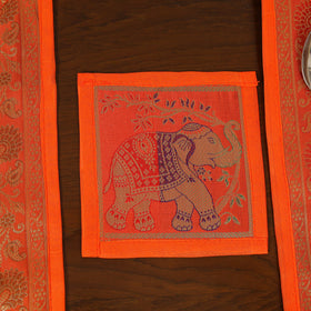 Orange - 13pc dining table linen set in brocade banarasi