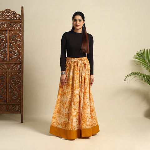 Buy 24 Kali Orange Patchwork Batik Print Cotton Long Skirt