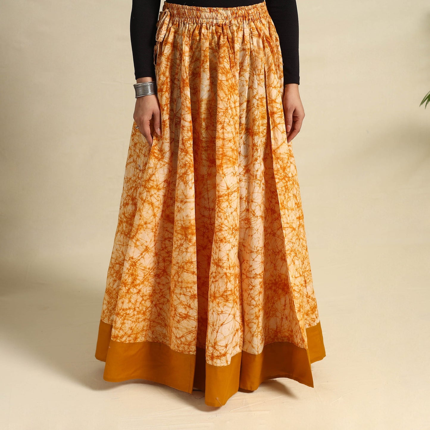 Buy 24 Kali Orange Patchwork Batik Print Cotton Long Skirt