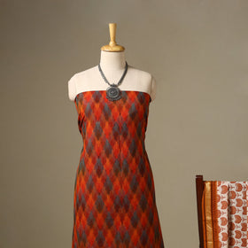 Orange 2pc Cotton Handloom Central Asian Ikat Kurta with Dupatta