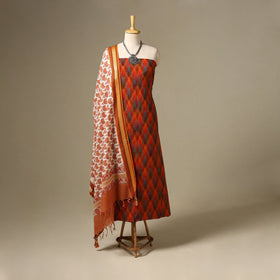Orange 2pc Cotton Handloom Central Asian Ikat Kurta with Dupatta