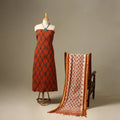 Orange 2pc Cotton Handloom Central Asian Ikat Kurta with Dupatta