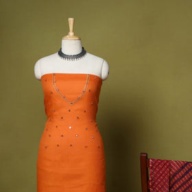 Orange - 2pc cotton unstitched hand embroidery kota doria
