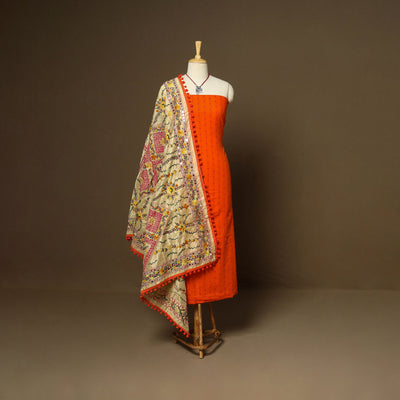 Orange - 2pc cotton unstitched jacquard dress material