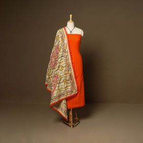 Orange - 2pc cotton unstitched jacquard dress material