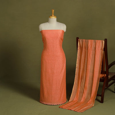 2pc Orange Hand Embroidery Chanderi Silk Chikankari Dress Material