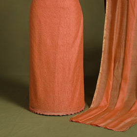 2pc Orange Hand Embroidery Chanderi Silk Chikankari Dress Material