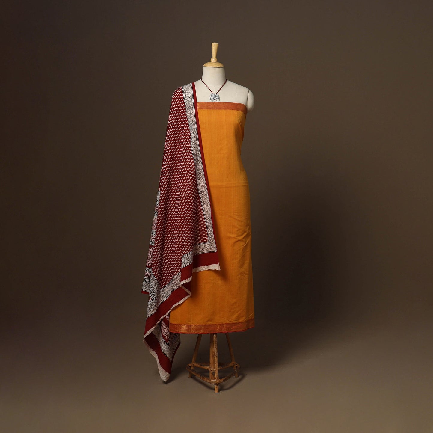 Orange - 2pc handloom cotton unstitched mangalagiri dress