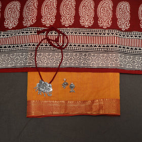 Orange - 2pc handloom cotton unstitched mangalagiri dress