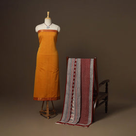 Orange - 2pc handloom cotton unstitched mangalagiri dress