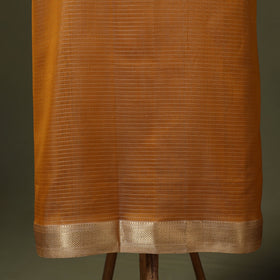 Orange 2pc Handloom Unstitched Maheshwari Dress Material with Border