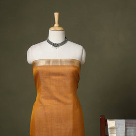Orange 2pc Handloom Unstitched Maheshwari Dress Material with Border