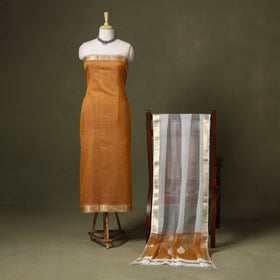 Orange 2pc Handloom Unstitched Maheshwari Dress Material with Border