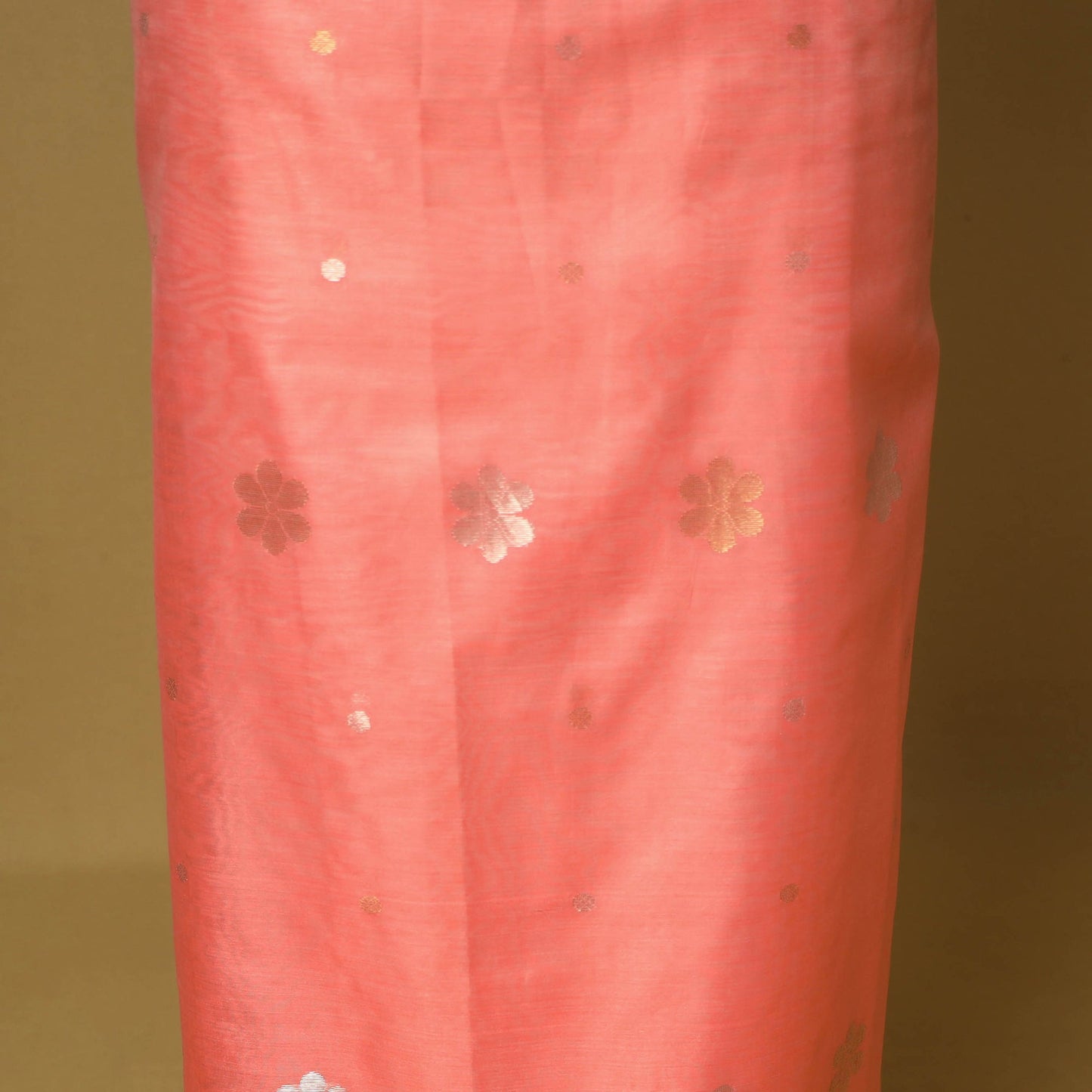 Orange - 2pc handloom zari buta unstitched chanderi silk