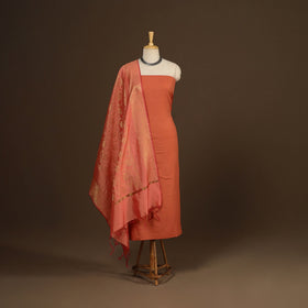 Orange - 2pc slub silk unstitched plain dress material