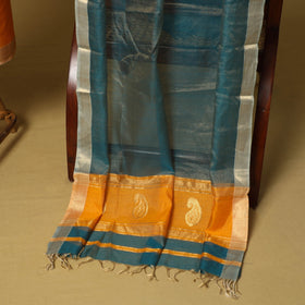 Orange - 2pc tissue zari handloom unstitched maheshwari