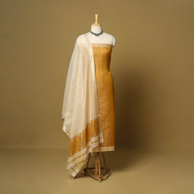 Orange - 2pc tissue zari handloom unstitched maheshwari