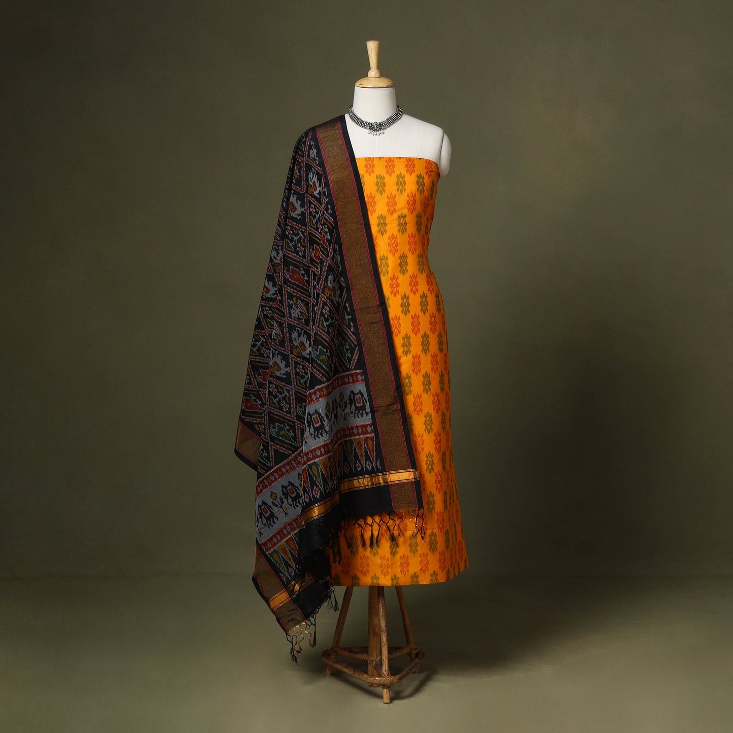 Orange - 2pc unstitched handloom sico pochampally ikat