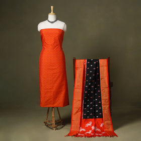 Orange - 2pc unstitched handloom sico pochampally ikat