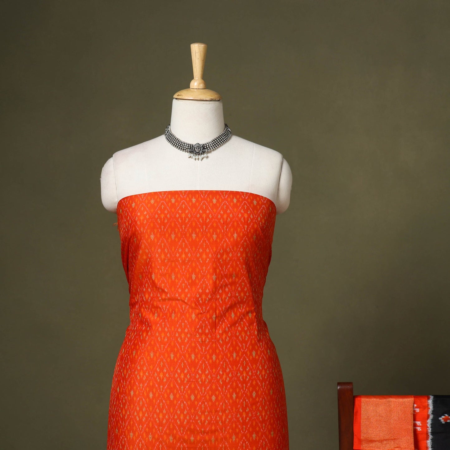 Orange - 2pc unstitched handloom sico pochampally ikat