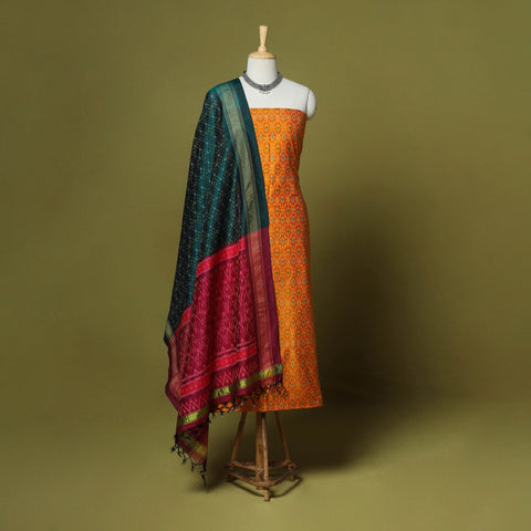 Orange - 2pc unstitched handloom sico pochampally ikat