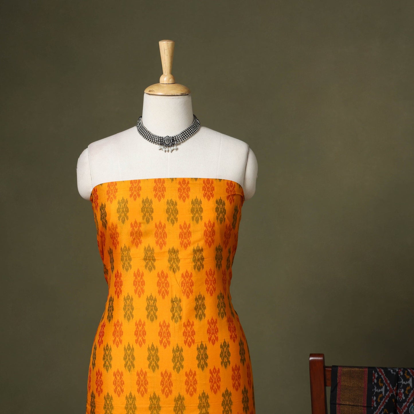 Orange - 2pc unstitched handloom sico pochampally ikat