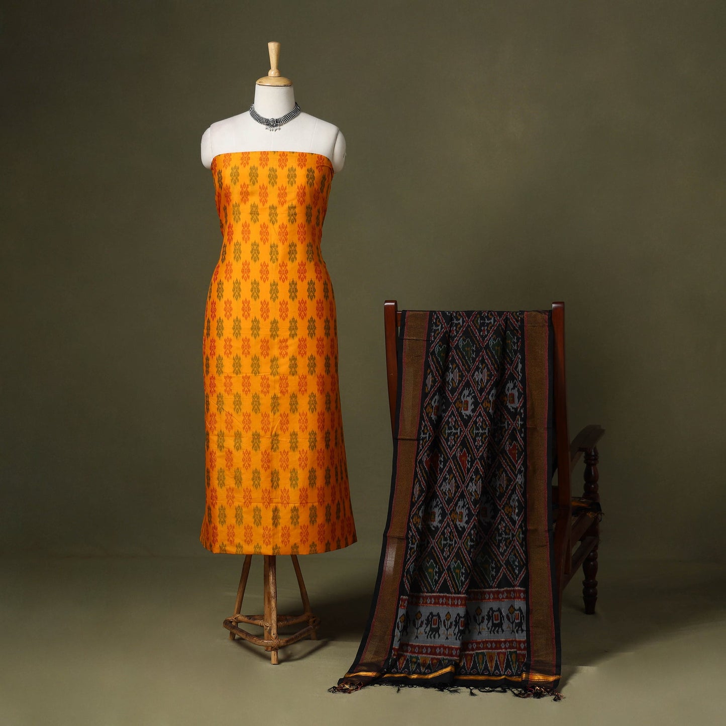 Orange - 2pc unstitched handloom sico pochampally ikat