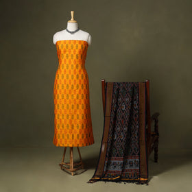 Orange - 2pc unstitched handloom sico pochampally ikat