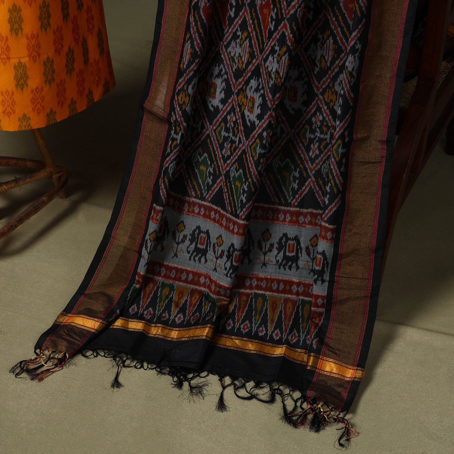 Orange - 2pc unstitched handloom sico pochampally ikat