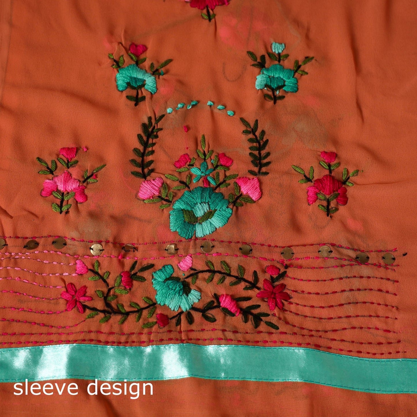 Orange - 33pc hand embroidery georgette unstitched phulkari