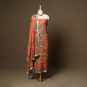 Orange - 33pc hand embroidery georgette unstitched phulkari