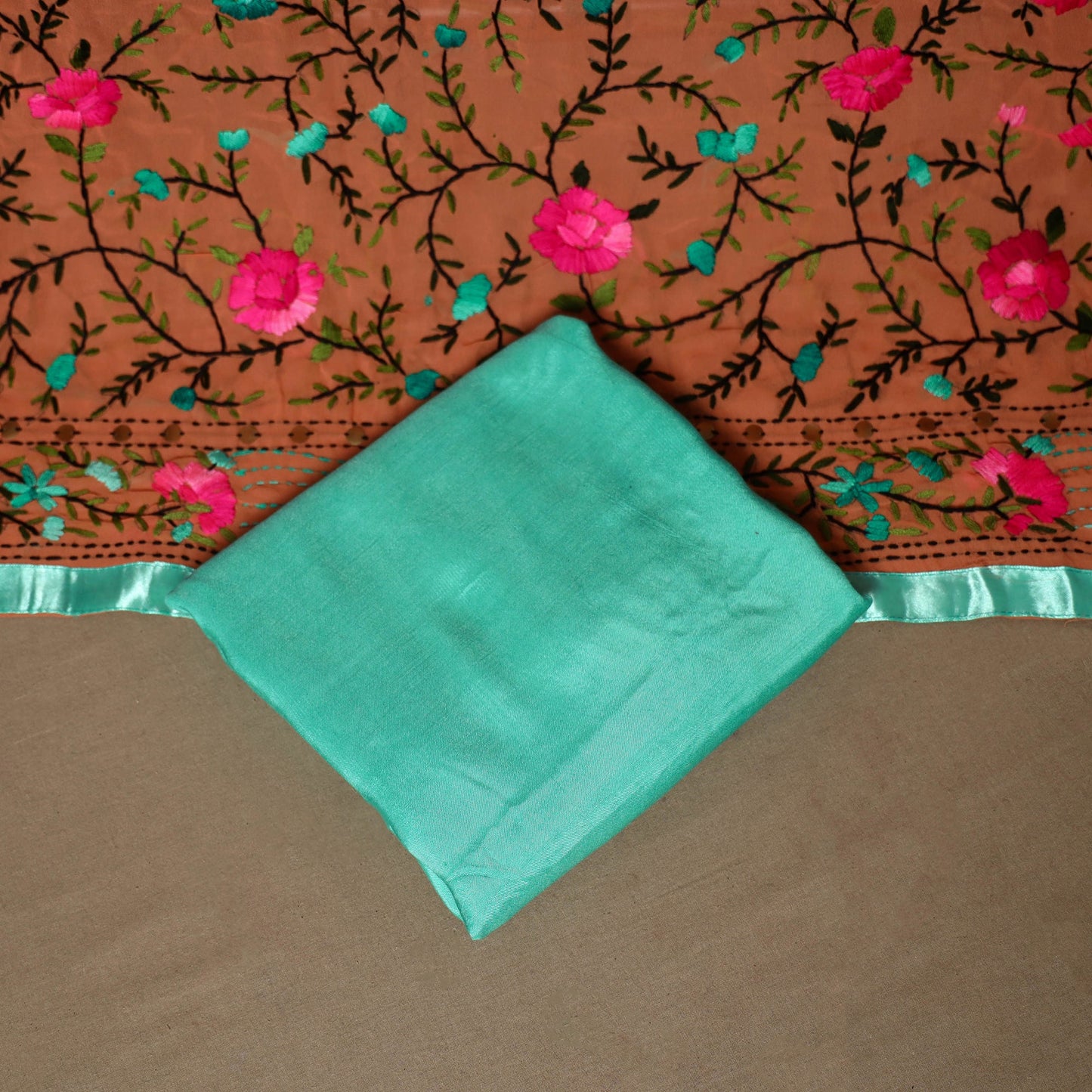 Orange - 33pc hand embroidery georgette unstitched phulkari