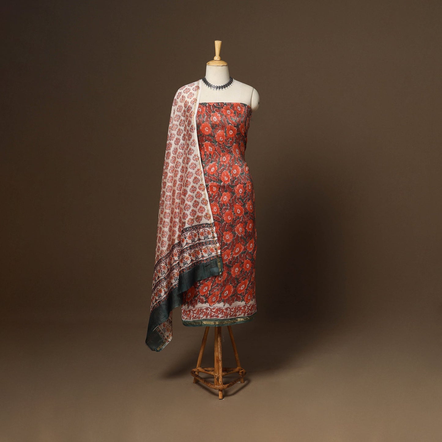 3pc chanderi silk unstitched hand sanganeri dress material