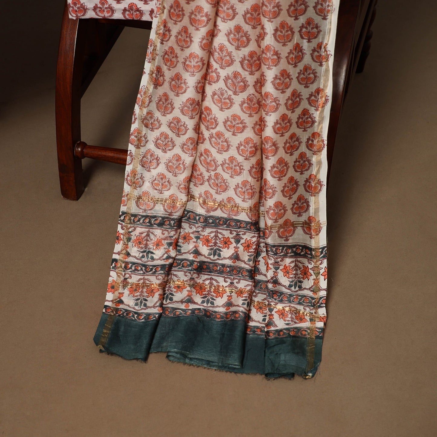 3pc chanderi silk unstitched hand sanganeri dress material