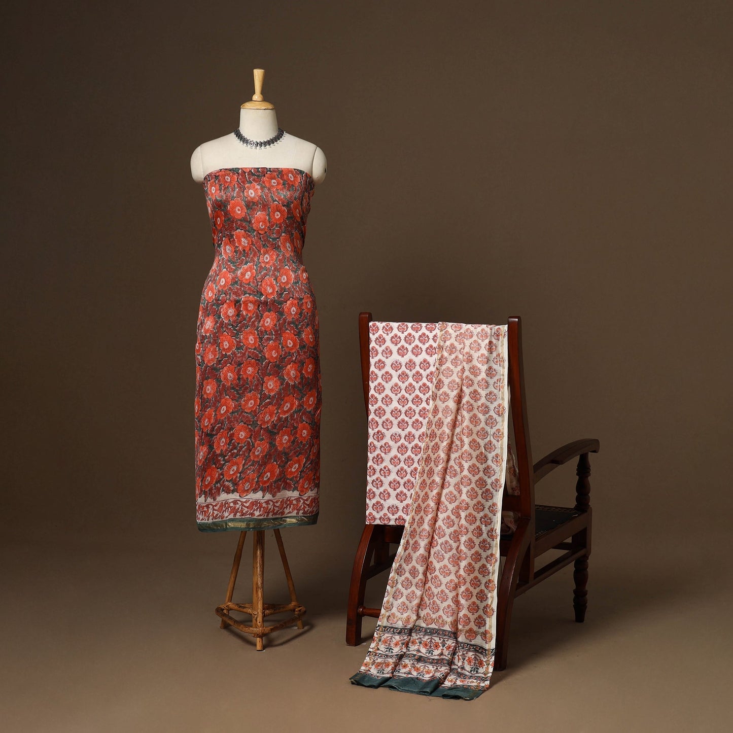 3pc chanderi silk unstitched hand sanganeri dress material