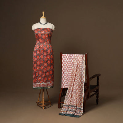 3pc chanderi silk unstitched hand sanganeri dress material