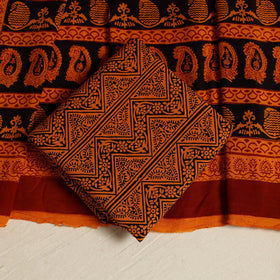 Orange 3pc Cotton Bagh Print Suit Material Set