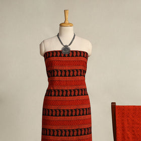 Orange 3pc Cotton Bagh Print Suit Material Set