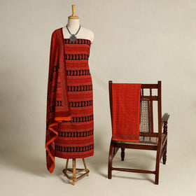 Orange 3pc Cotton Bagh Print Suit Material Set
