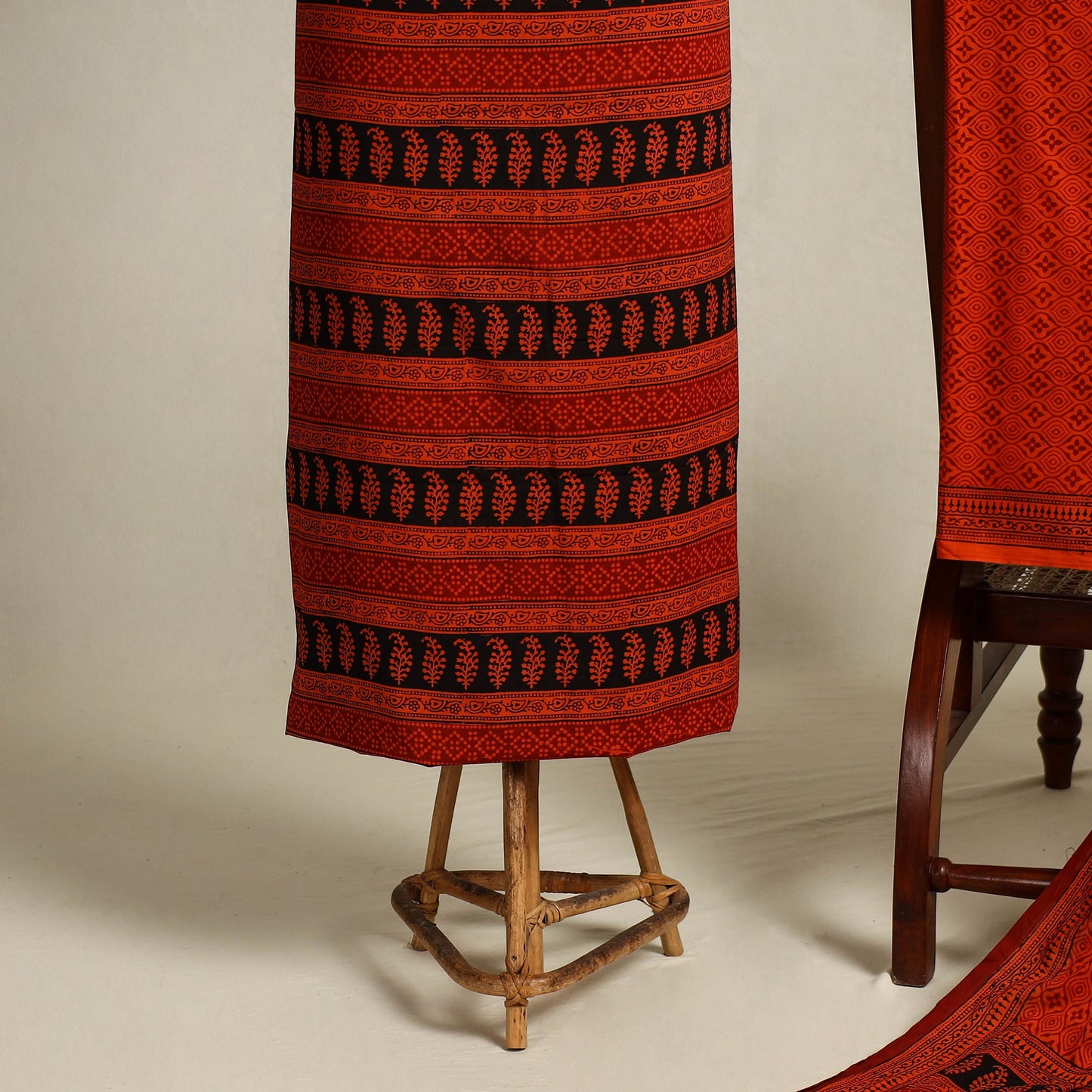 Orange 3pc Cotton Bagh Print Suit Material Set